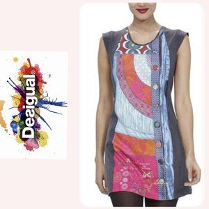 Desigual Gray Colorblock Patchwork Dress